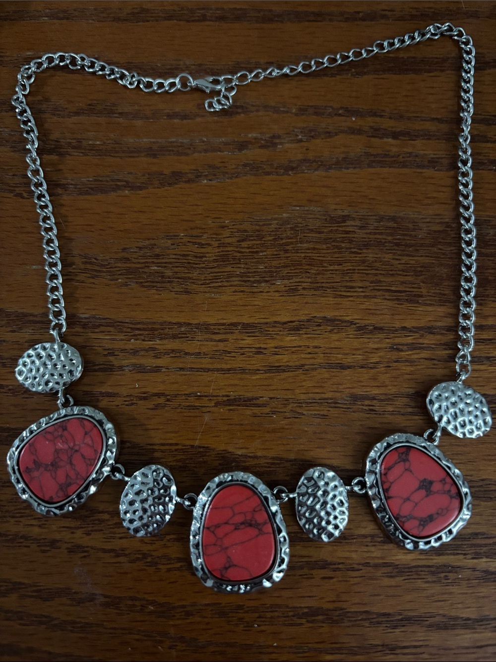 Silver-Tone Red Stone Statement Necklace